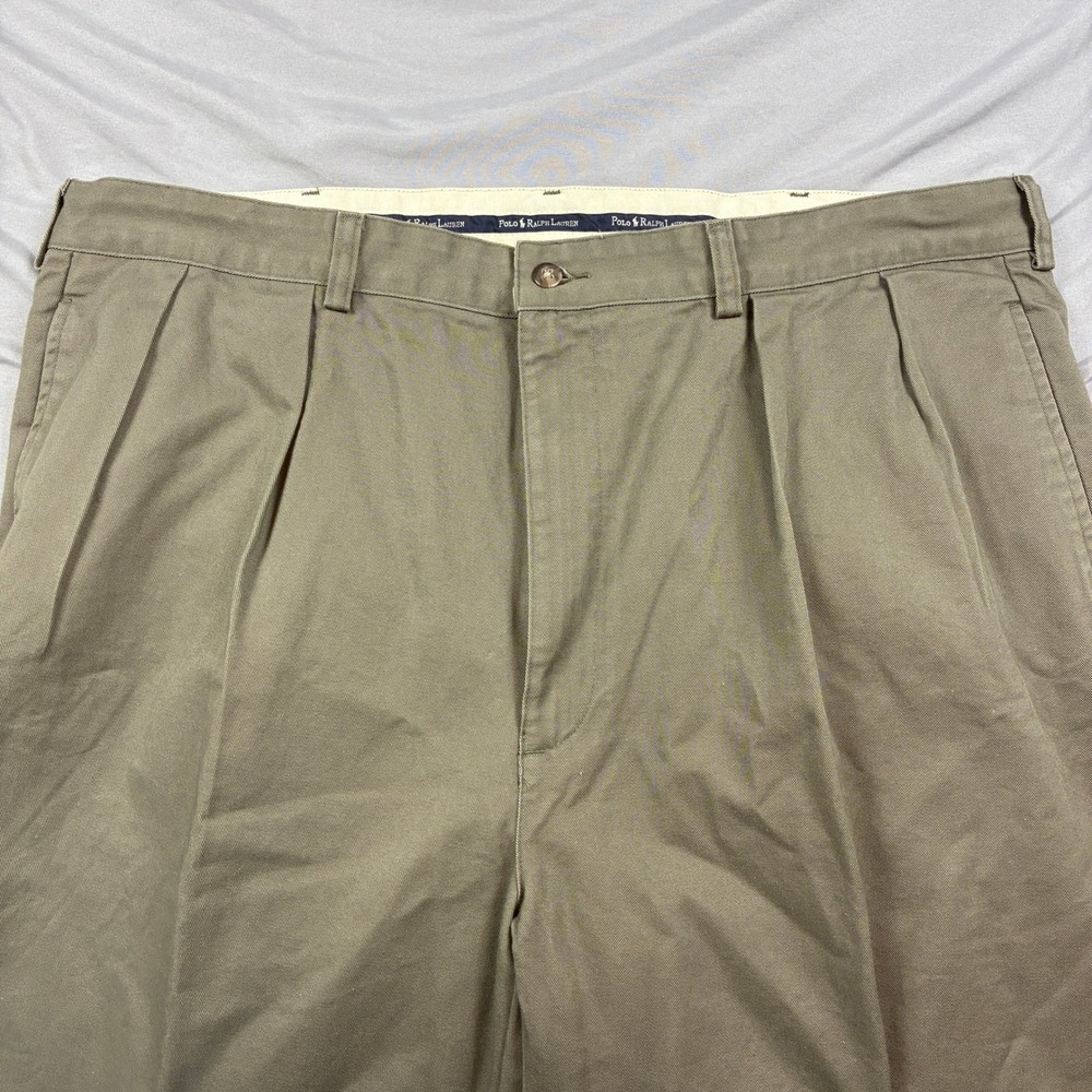 Polo Ralph Lauren Andrew Pant Mens 40x30 Olive Green Pleated Chino Trousers 90s